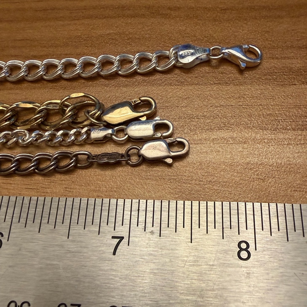 Set of Four EUC 925 Sterling Silver Curb Chain Charm Bracelets - Picture 14 of 15